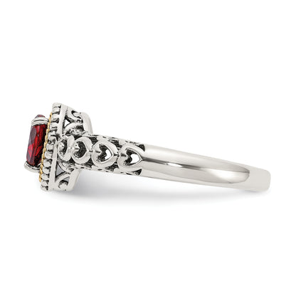 14K/Silver Two Tone Shey Couture Sterling Silver With 14K Accent Antiqued Heart Garnet Ring