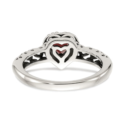 14K/Silver Two Tone Shey Couture Sterling Silver With 14K Accent Antiqued Heart Garnet Ring