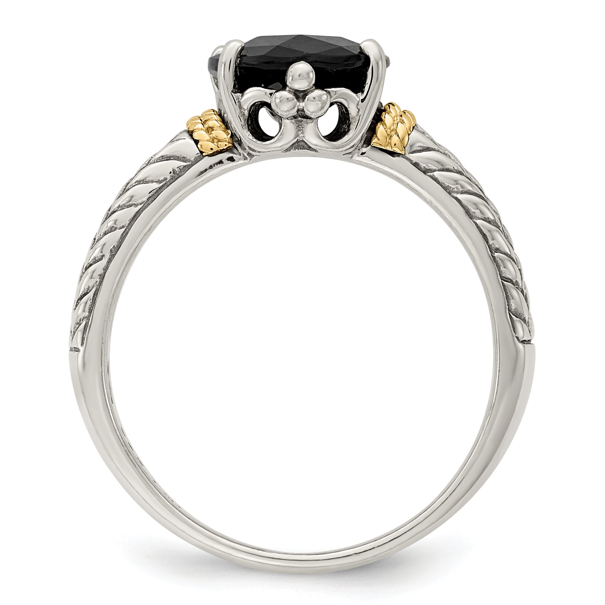 14K/Silver Two Tone Shey Couture Sterling Silver With 14K Accent Antiqued Oval Garnet Ring