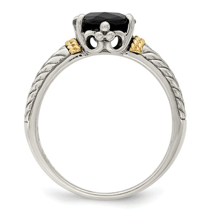14K/Silver Two Tone Shey Couture Sterling Silver With 14K Accent Antiqued Oval Garnet Ring