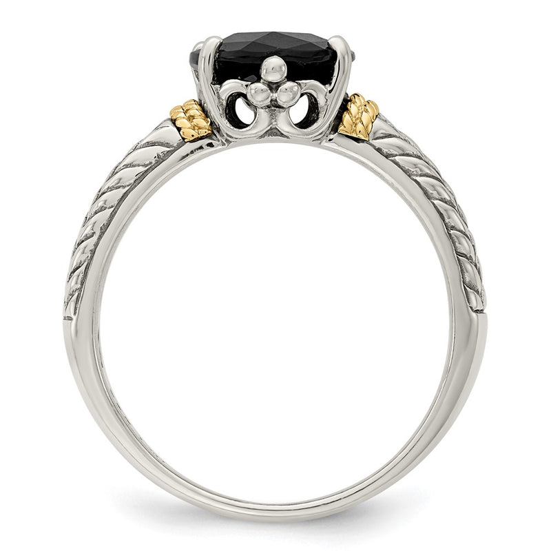 14K/Silver Two Tone Shey Couture Sterling Silver With 14K Accent Antiqued Oval Garnet Ring