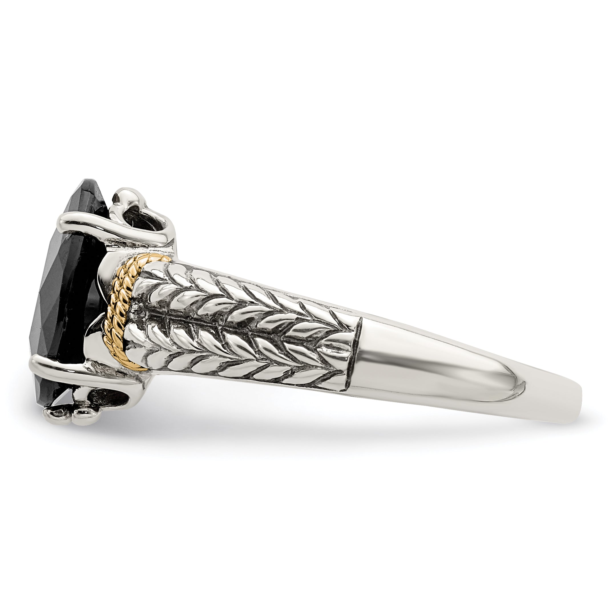 14K/Silver Two Tone Shey Couture Sterling Silver With 14K Accent Antiqued Oval Garnet Ring