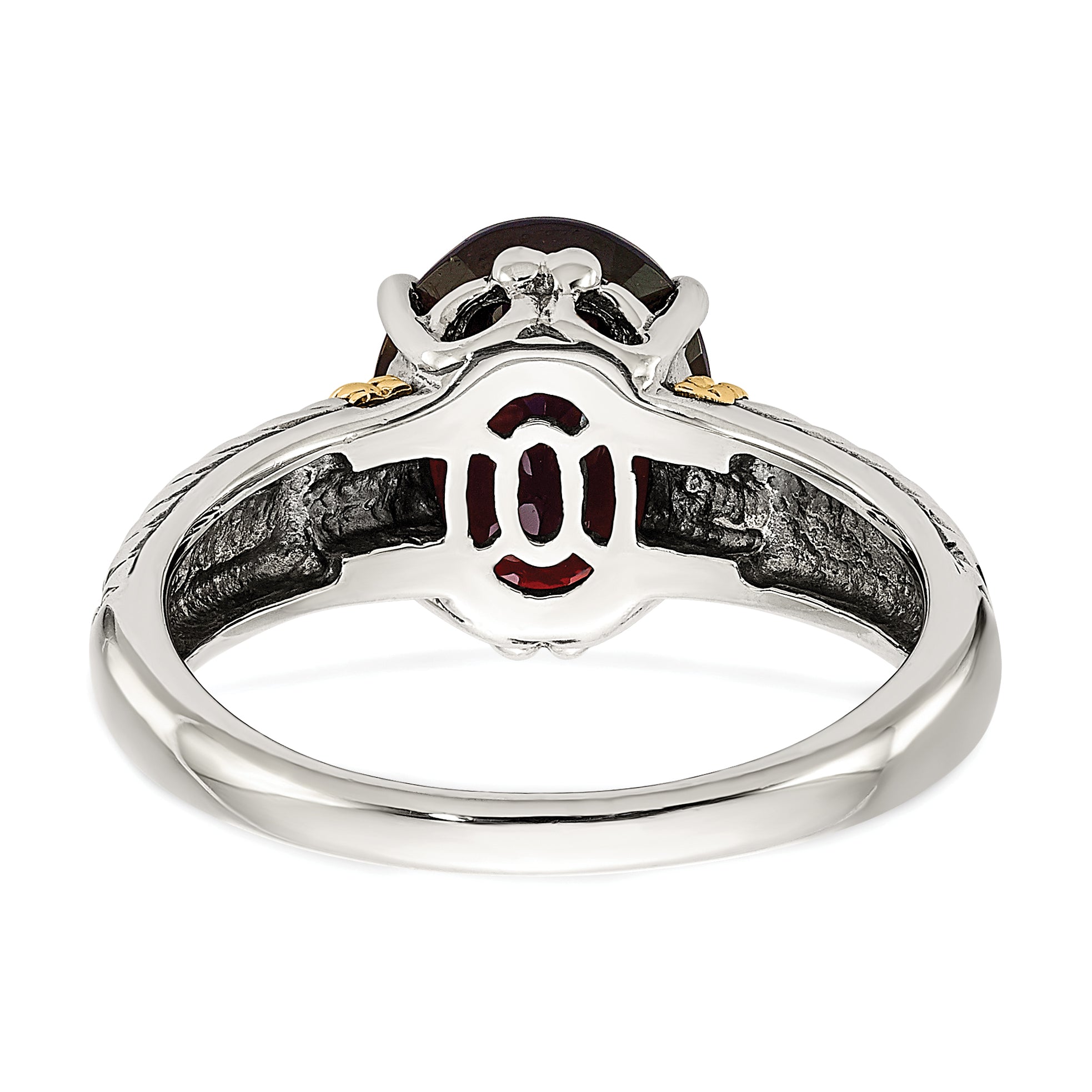 14K/Silver Two Tone Shey Couture Sterling Silver With 14K Accent Antiqued Oval Garnet Ring