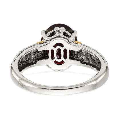 14K/Silver Two Tone Shey Couture Sterling Silver With 14K Accent Antiqued Oval Garnet Ring