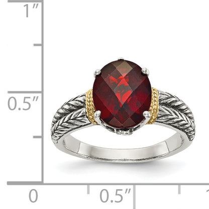 14K/Silver Two Tone Shey Couture Sterling Silver With 14K Accent Antiqued Oval Garnet Ring
