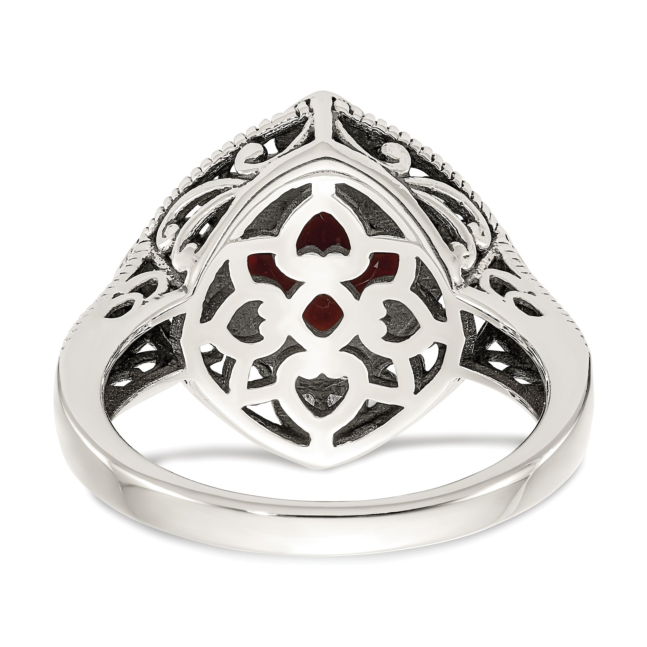 14K/Silver Two Tone Shey Couture Sterling Silver With 14K Accent Antiqued Diamond And Checkerboard Cushion Garnet Ring