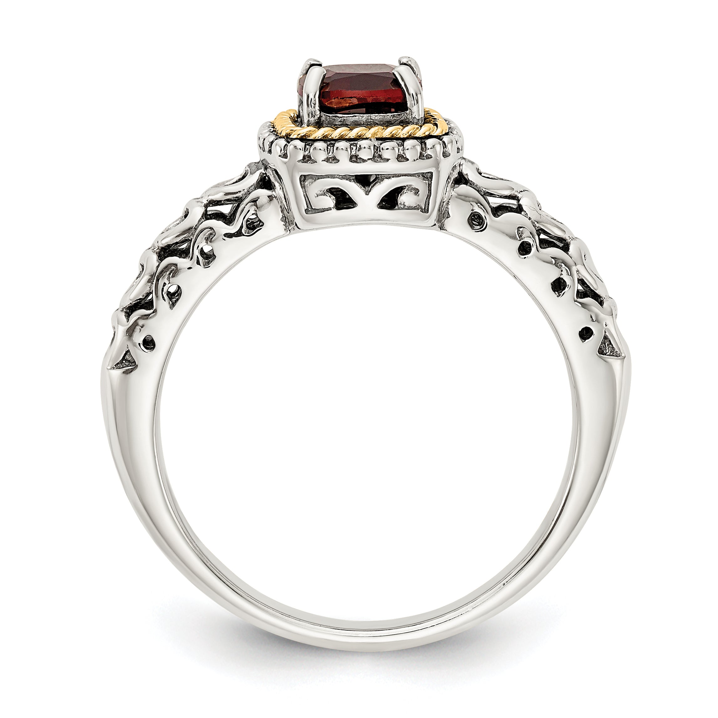 14K/Silver Two Tone Shey Couture Sterling Silver With 14K Accent Antiqued Cushion Garnet Ring