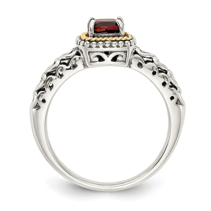 14K/Silver Two Tone Shey Couture Sterling Silver With 14K Accent Antiqued Cushion Garnet Ring