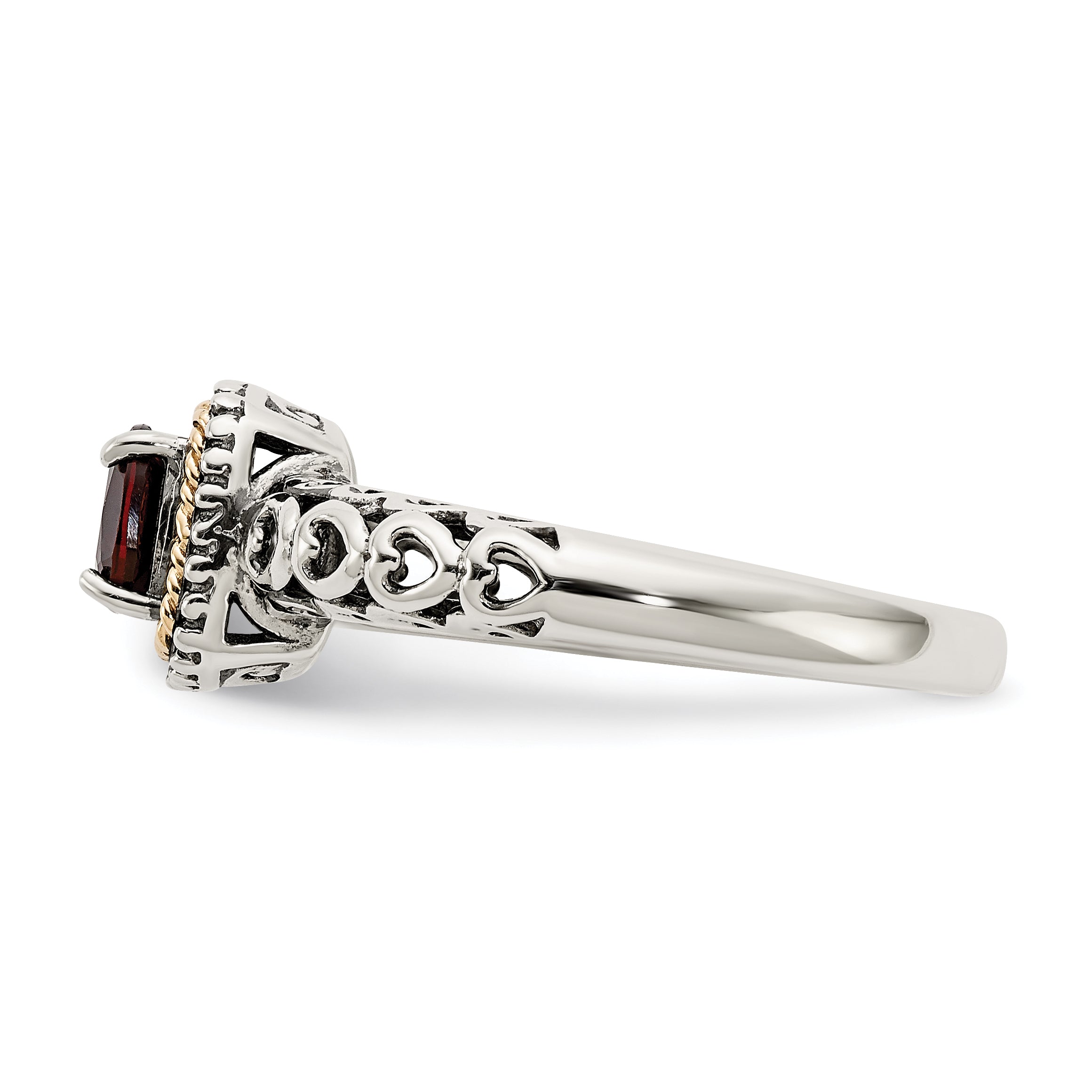 14K/Silver Two Tone Shey Couture Sterling Silver With 14K Accent Antiqued Cushion Garnet Ring