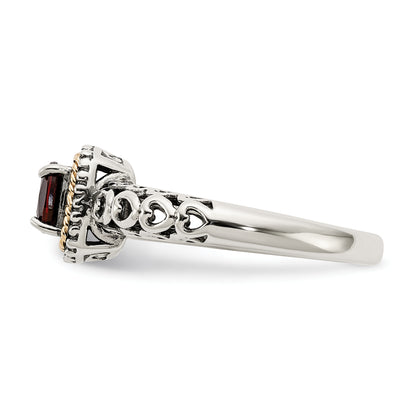 14K/Silver Two Tone Shey Couture Sterling Silver With 14K Accent Antiqued Cushion Garnet Ring