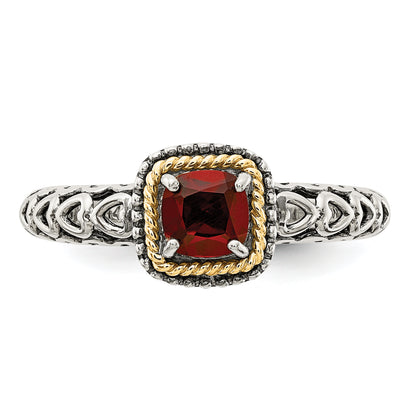 14K/Silver Two Tone Shey Couture Sterling Silver With 14K Accent Antiqued Cushion Garnet Ring