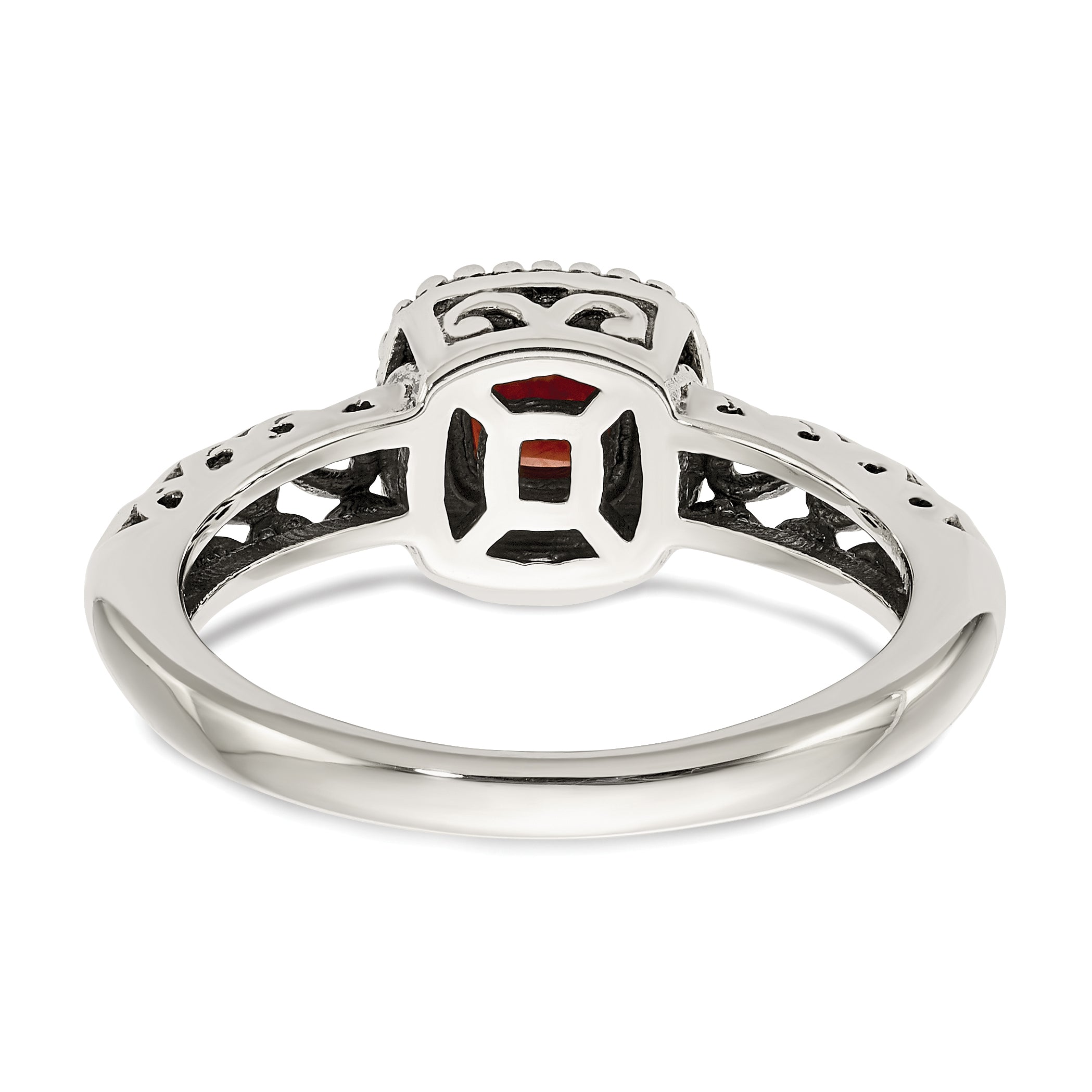 14K/Silver Two Tone Shey Couture Sterling Silver With 14K Accent Antiqued Cushion Garnet Ring