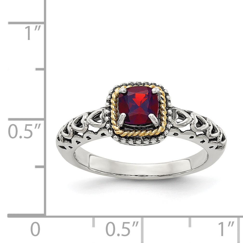 14K/Silver Two Tone Shey Couture Sterling Silver With 14K Accent Antiqued Cushion Garnet Ring