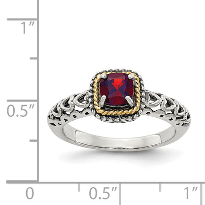 14K/Silver Two Tone Shey Couture Sterling Silver With 14K Accent Antiqued Cushion Garnet Ring