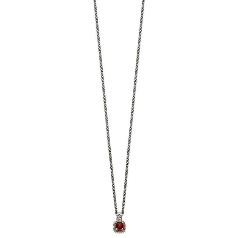 14K/Silver Two Tone Shey Couture Sterling Silver With 14K Accent 18 Inch Antiqued Cushion Garnet Necklace