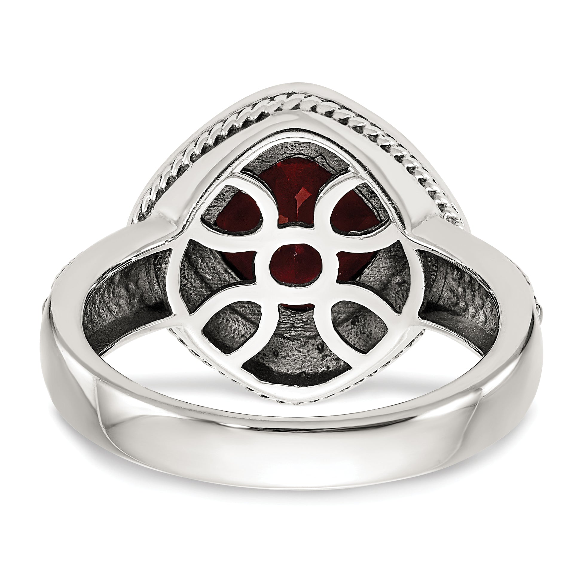 14K/Silver Two Tone Shey Couture Sterling Silver With 14K Accent Antiqued Cushion Bezel Garnet Ring