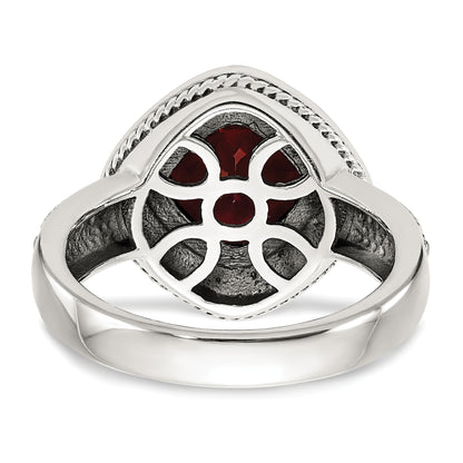14K/Silver Two Tone Shey Couture Sterling Silver With 14K Accent Antiqued Cushion Bezel Garnet Ring