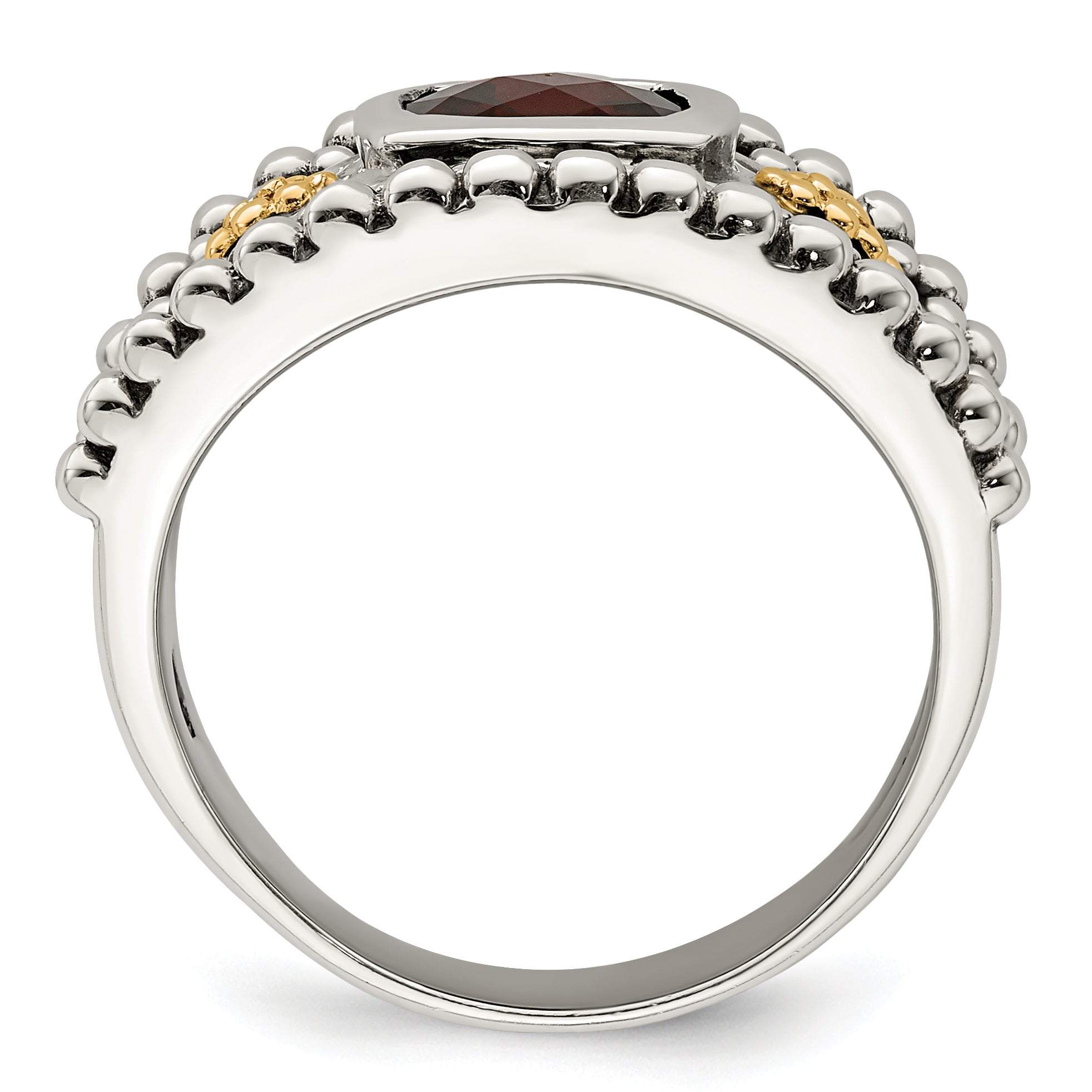 14K/Silver Two Tone Shey Couture Sterling Silver With 14K Accent Antiqued Cushion Bezel Garnet Ring