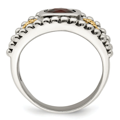 14K/Silver Two Tone Shey Couture Sterling Silver With 14K Accent Antiqued Cushion Bezel Garnet Ring