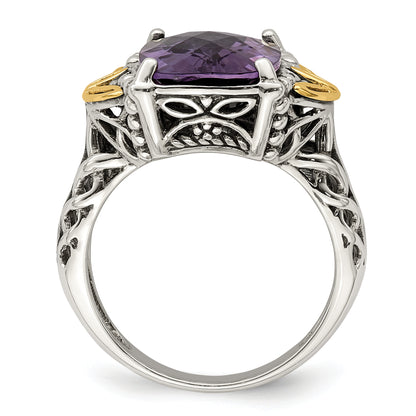 14K/Silver Two Tone Shey Couture Sterling Silver With 14K Accent Antiqued Cushion Amethyst Ring
