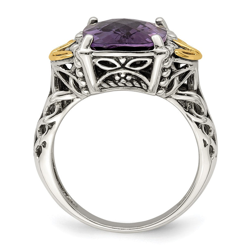 14K/Silver Two Tone Shey Couture Sterling Silver With 14K Accent Antiqued Cushion Amethyst Ring