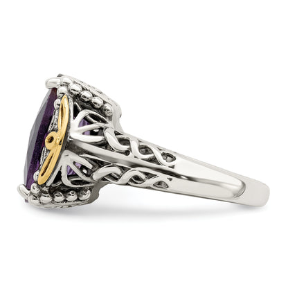 14K/Silver Two Tone Shey Couture Sterling Silver With 14K Accent Antiqued Cushion Amethyst Ring
