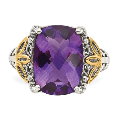 14K/Silver Two Tone Shey Couture Sterling Silver With 14K Accent Antiqued Cushion Amethyst Ring