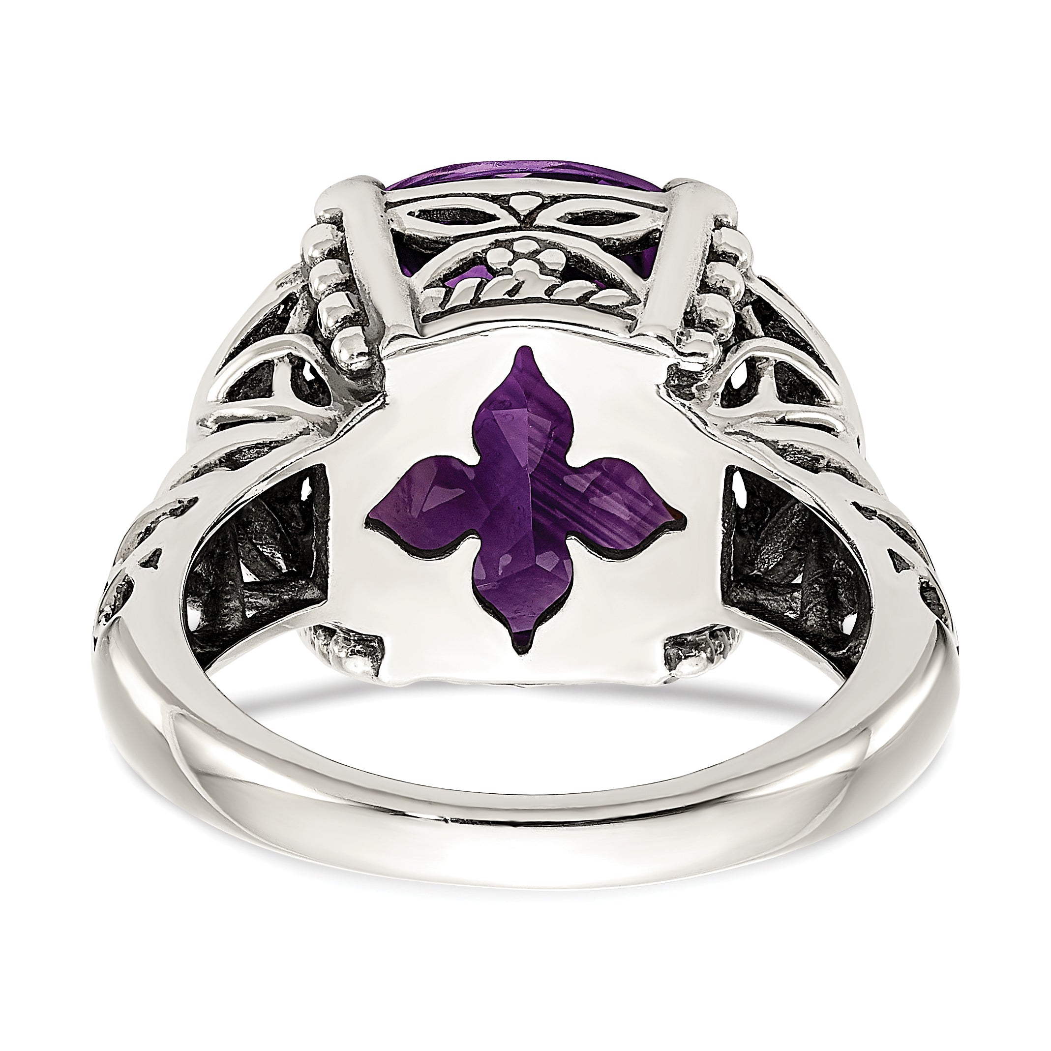 14K/Silver Two Tone Shey Couture Sterling Silver With 14K Accent Antiqued Cushion Amethyst Ring