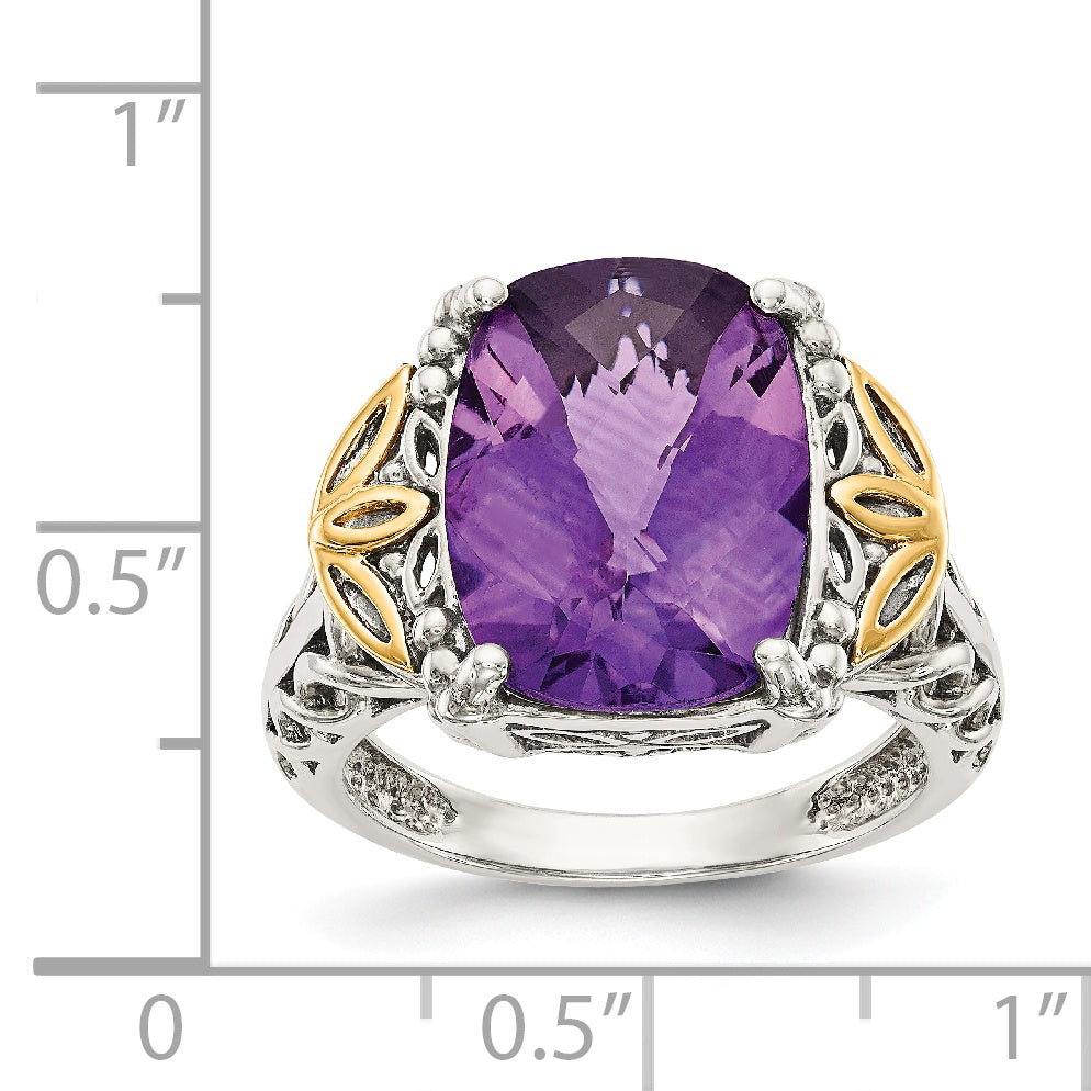 14K/Silver Two Tone Shey Couture Sterling Silver With 14K Accent Antiqued Cushion Amethyst Ring