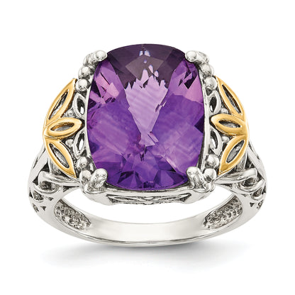 14K/Silver Two Tone Shey Couture Sterling Silver With 14K Accent Antiqued Cushion Amethyst Ring