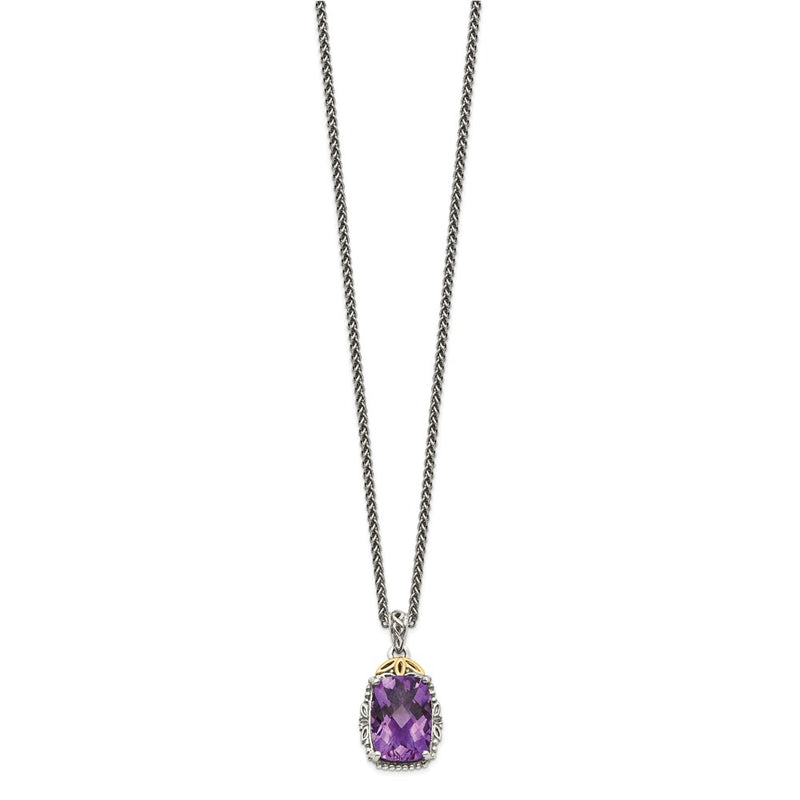 14K/Silver Two Tone Shey Couture Sterling Silver With 14K Accent 18 Inch Antiqued Cushion Amethyst Necklace