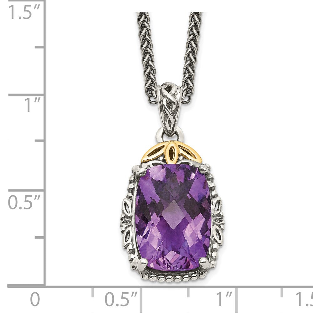 14K/Silver Two Tone Shey Couture Sterling Silver With 14K Accent 18 Inch Antiqued Cushion Amethyst Necklace