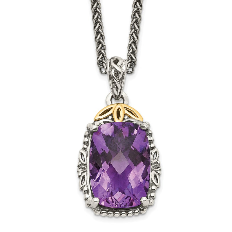 14K/Silver Two Tone Shey Couture Sterling Silver With 14K Accent 18 Inch Antiqued Cushion Amethyst Necklace