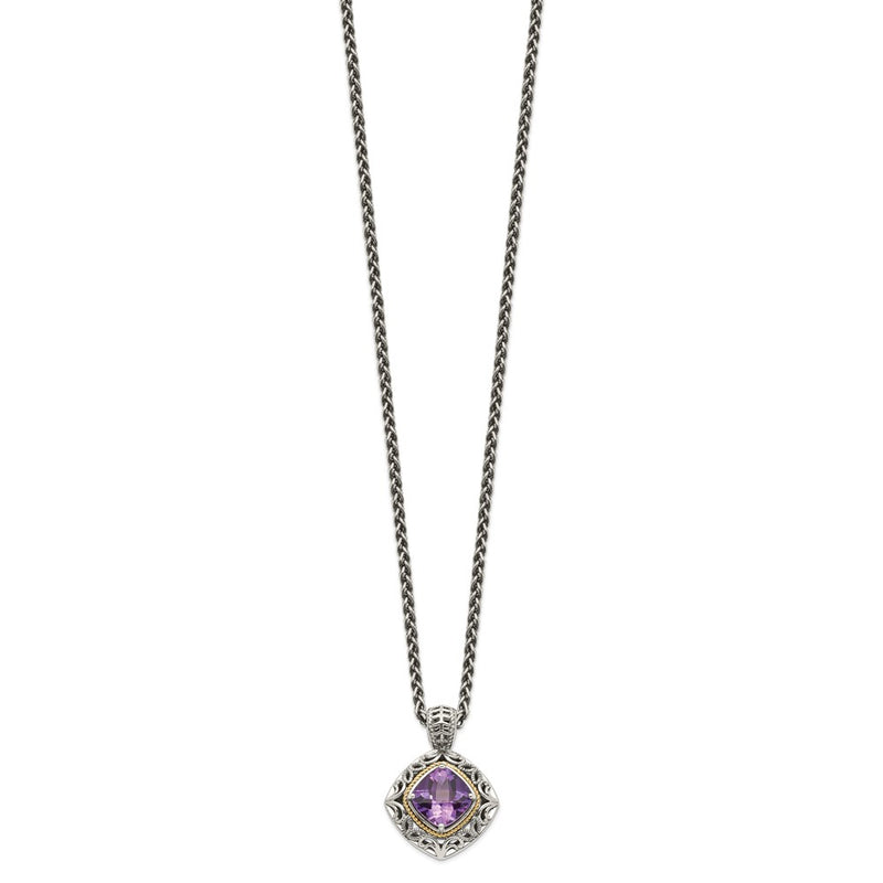 14K/Silver Two Tone Shey Couture Sterling Silver With 14K Accent 18 Inch Antiqued Cushion Amethyst Necklace