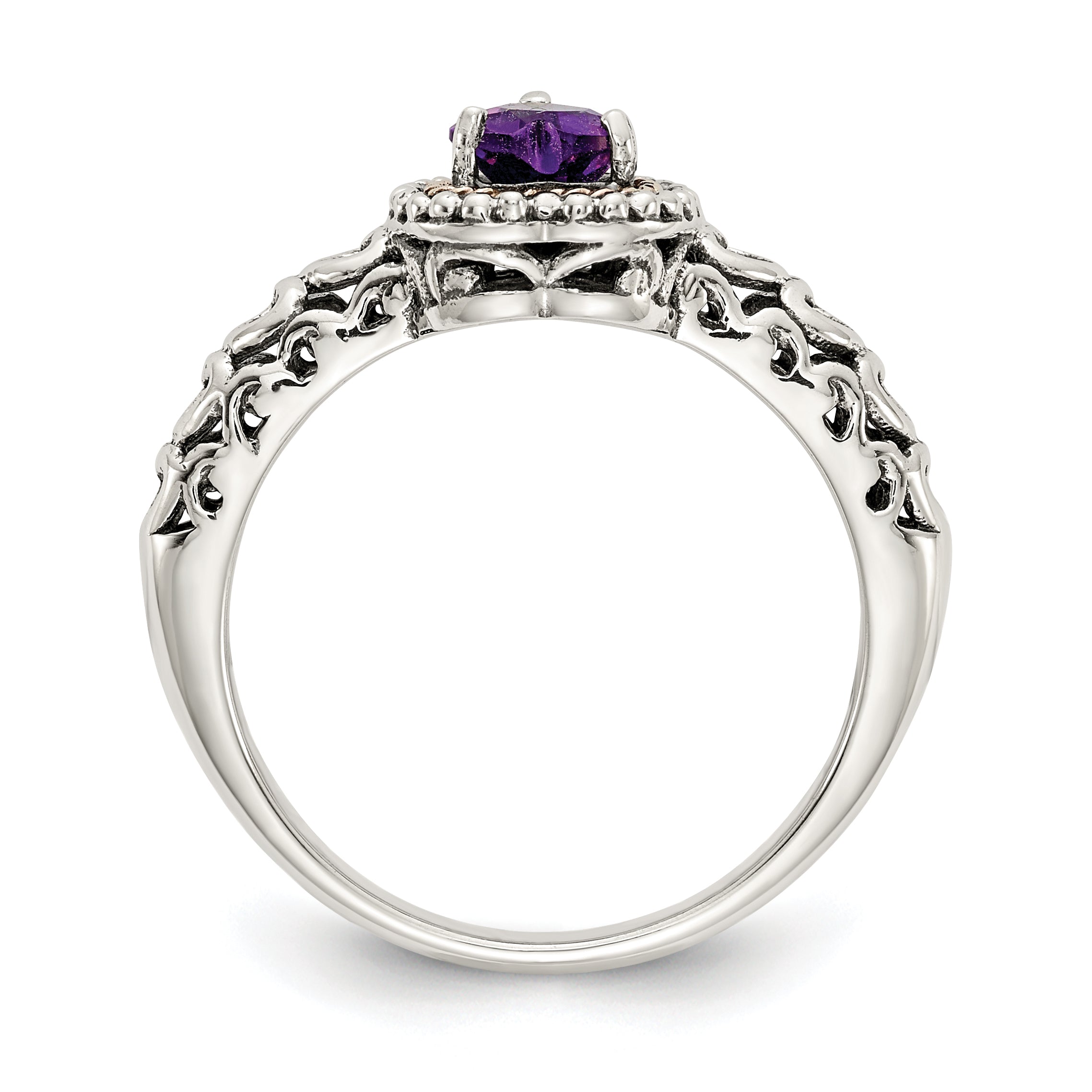 14K/Silver Two Tone Shey Couture Sterling Silver With 14K Accent Antiqued Amethyst Heart Ring