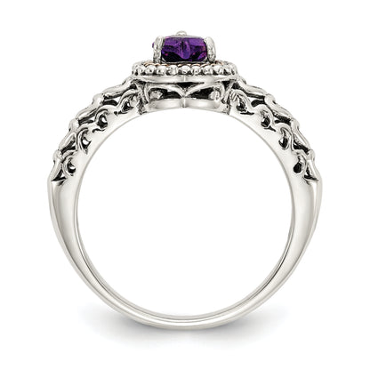 14K/Silver Two Tone Shey Couture Sterling Silver With 14K Accent Antiqued Amethyst Heart Ring