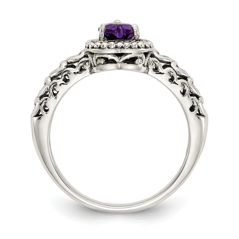 14K/Silver Two Tone Shey Couture Sterling Silver With 14K Accent Antiqued Amethyst Heart Ring