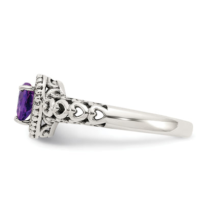 14K/Silver Two Tone Shey Couture Sterling Silver With 14K Accent Antiqued Amethyst Heart Ring