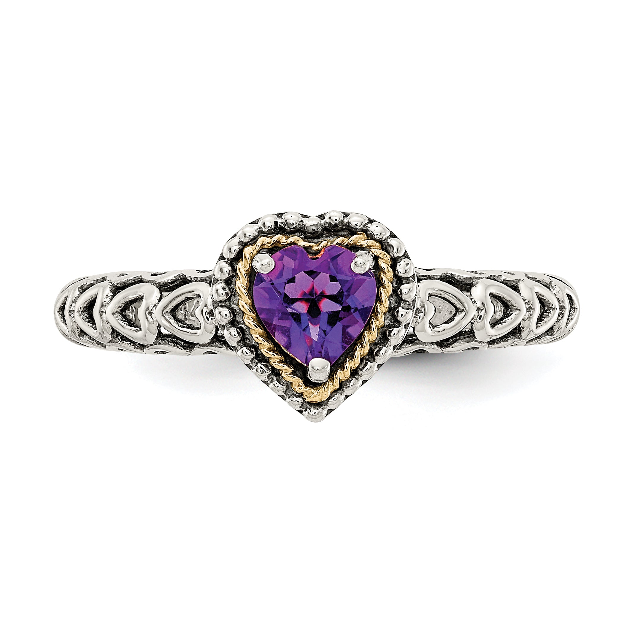 14K/Silver Two Tone Shey Couture Sterling Silver With 14K Accent Antiqued Amethyst Heart Ring