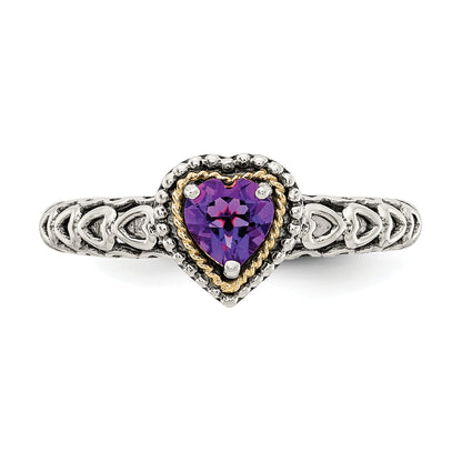 14K/Silver Two Tone Shey Couture Sterling Silver With 14K Accent Antiqued Amethyst Heart Ring