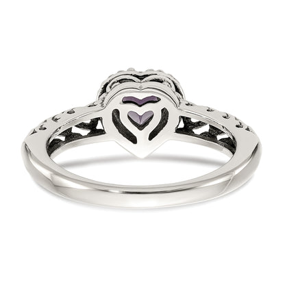 14K/Silver Two Tone Shey Couture Sterling Silver With 14K Accent Antiqued Amethyst Heart Ring
