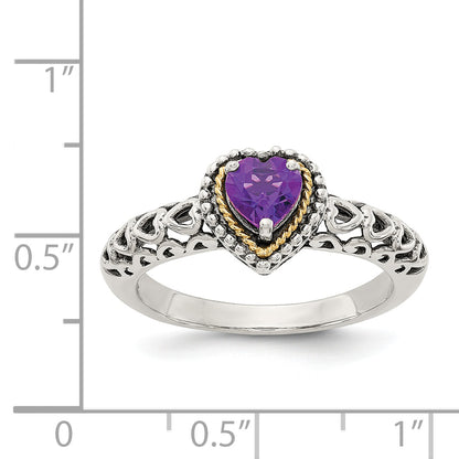 14K/Silver Two Tone Shey Couture Sterling Silver With 14K Accent Antiqued Amethyst Heart Ring