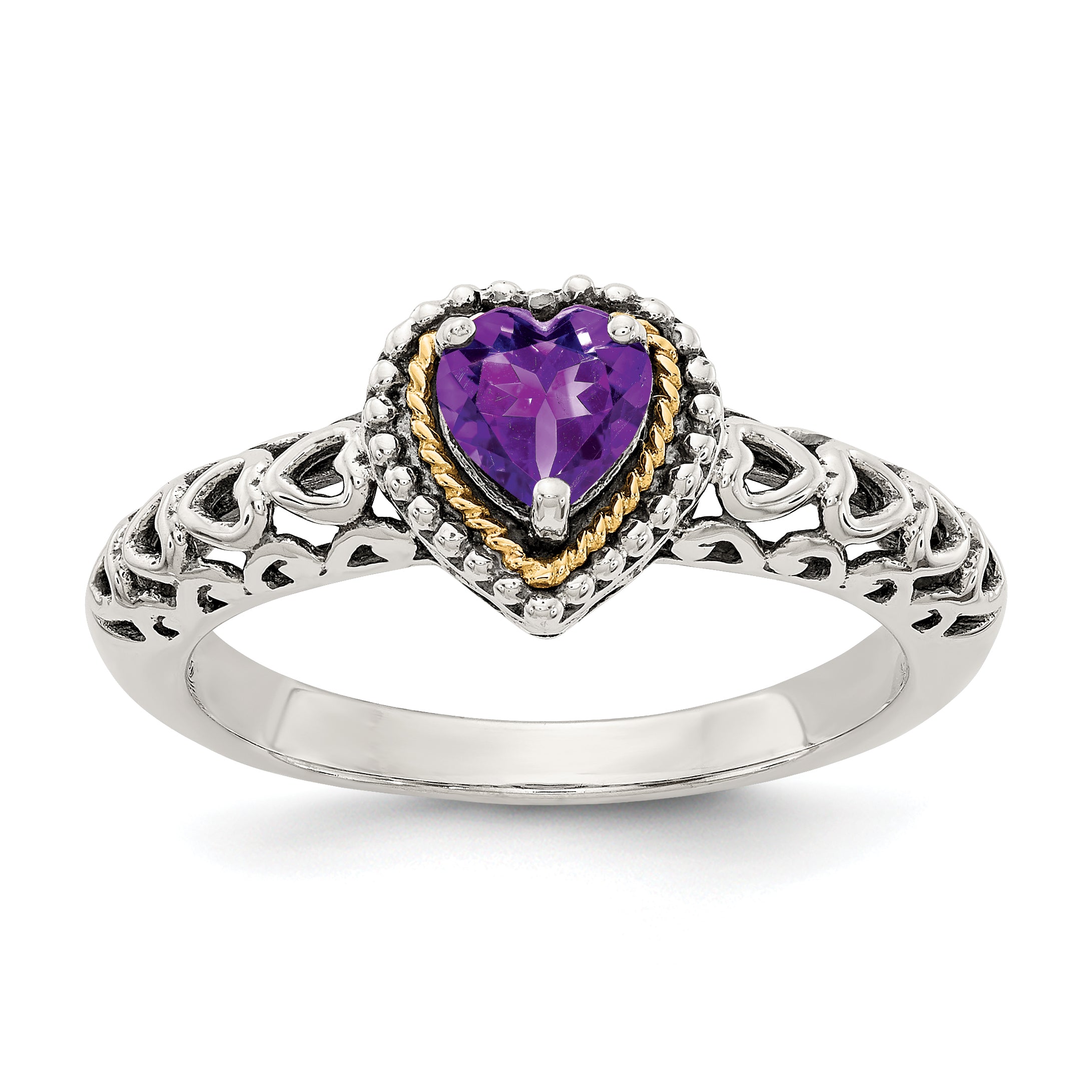 14K/Silver Two Tone Shey Couture Sterling Silver With 14K Accent Antiqued Amethyst Heart Ring