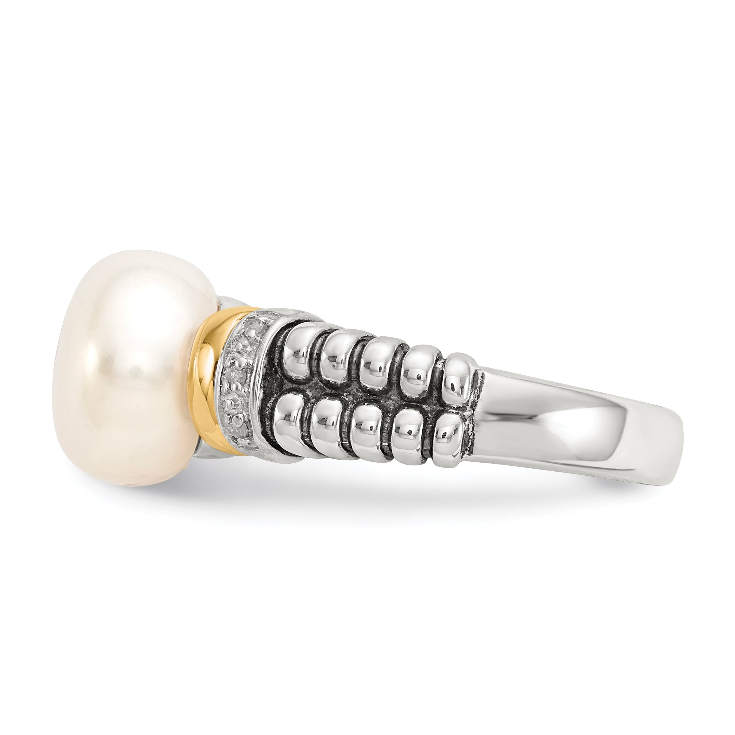 14K/Silver Two Tone Shey Couture Sterling Silver With 14K Accent Antiqued Diamond And 9.5 10mm Freshwater Cultured Pearl Ring