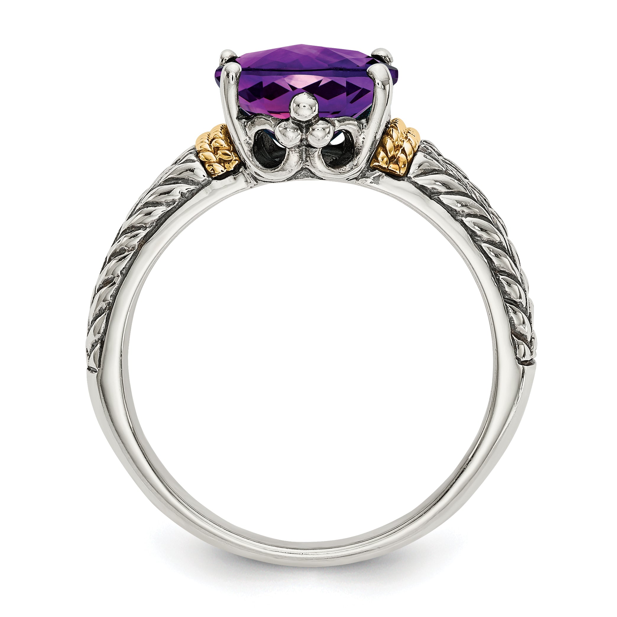 14K/Silver Two Tone Shey Couture Sterling Silver With 14K Accent Antiqued Oval Amethyst Ring
