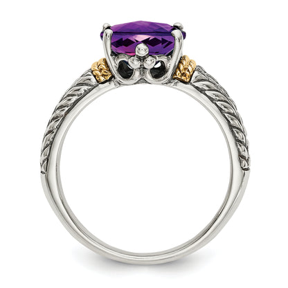 14K/Silver Two Tone Shey Couture Sterling Silver With 14K Accent Antiqued Oval Amethyst Ring