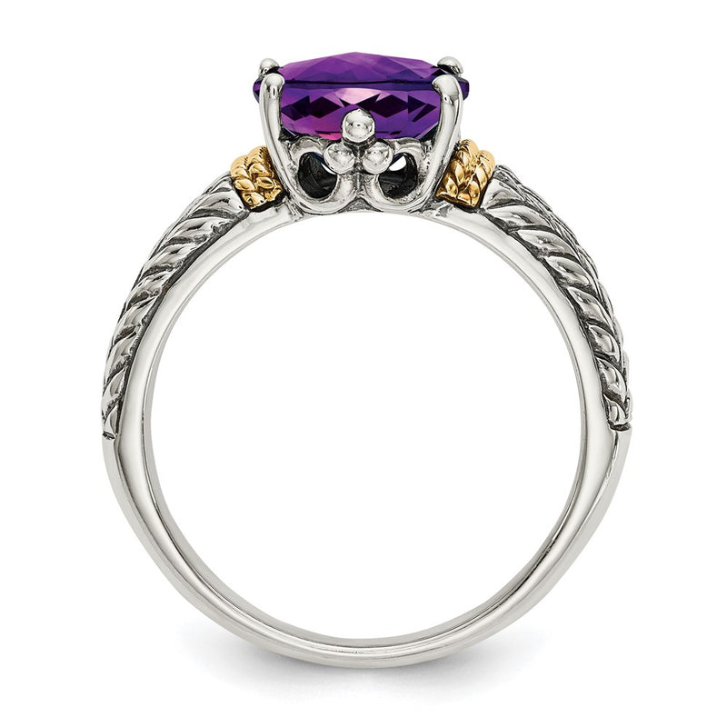 14K/Silver Two Tone Shey Couture Sterling Silver With 14K Accent Antiqued Oval Amethyst Ring