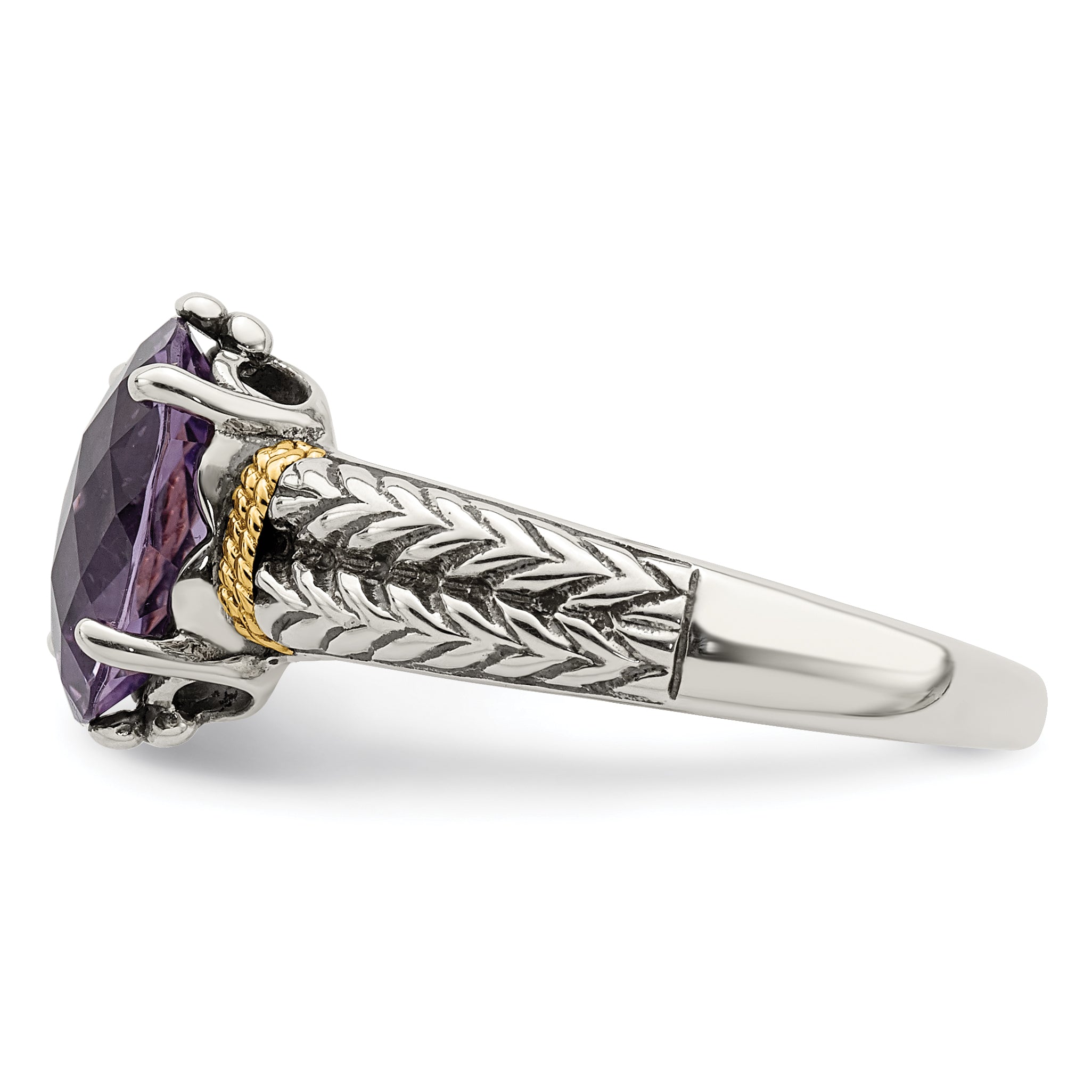14K/Silver Two Tone Shey Couture Sterling Silver With 14K Accent Antiqued Oval Amethyst Ring