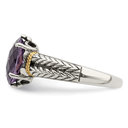 14K/Silver Two Tone Shey Couture Sterling Silver With 14K Accent Antiqued Oval Amethyst Ring