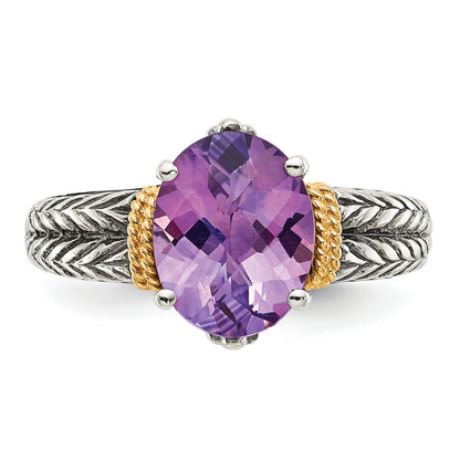 14K/Silver Two Tone Shey Couture Sterling Silver With 14K Accent Antiqued Oval Amethyst Ring